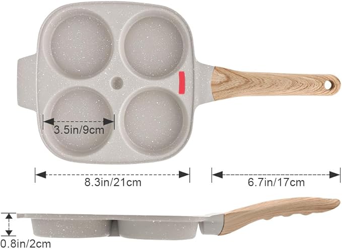 Egg Pan Egg Frying Pan, Fried Egg Pan Nonstick 4 Cups Pancake Pan Aluminium Alloy Cooker for Breakfast, Induction Compatible (White)