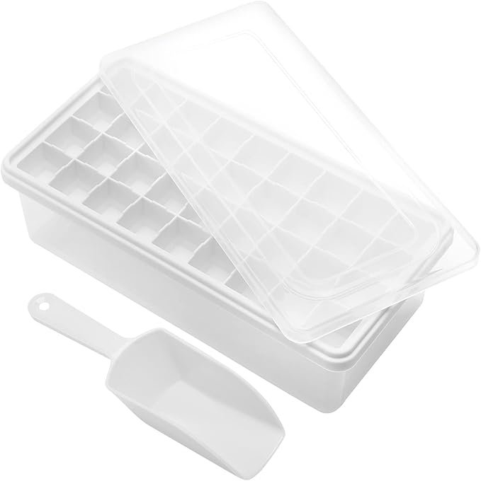 Silicone Ice Cube Tray with Leak-Proof Lid & Storage Bin for Freezer – BPA-Free 36-Piece Nugget Ice Molds, Spill-Resistant Cover & Ice Scoop Container Cover