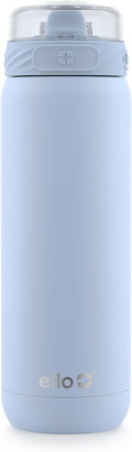 Ello Cooper 18oz Kids Stainless Steel Water Bottle with Straw and Carry Handle, Double Walled and Vacuum Insulated Metal, Leak Proof Locking Lid with Soft Silicone Spout, BPA Free, Halogen Blue