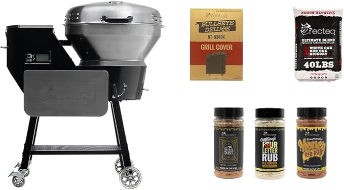 recteq Pellet Grill RT-B380X Bullseye Deluxe + Grilling Basics Bundle, WiFi Enabled Electric Pellet Smoker Grill, Wood Pellets, BBQ Outdoor, Smoke, Sear, and More
