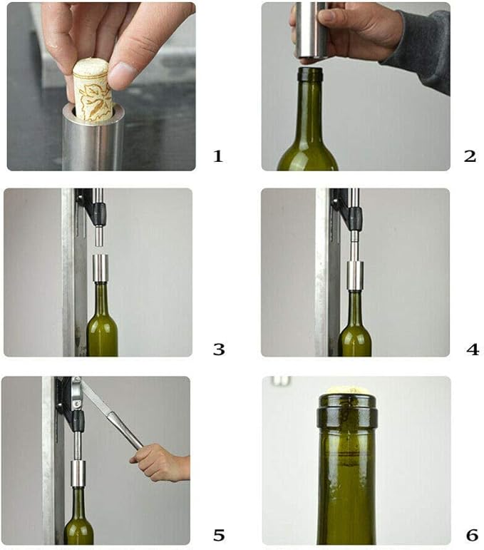 Stainless Steel Hand Corker Manual Wine Bottle Corking Machine Hand Pressure Corker Bottle Corking Inserting Stopper Tool w/ 2 POM heads