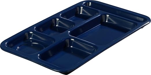 Carlisle FoodService Products Plastic Meal Tray Righ-Handed Heavyweight Lunch Tray with 6-Compartments for Schools, Cafeterias, and Dining Halls, Melamine, 15 x 9 Inches, Dark Blue, (Pack of 12)