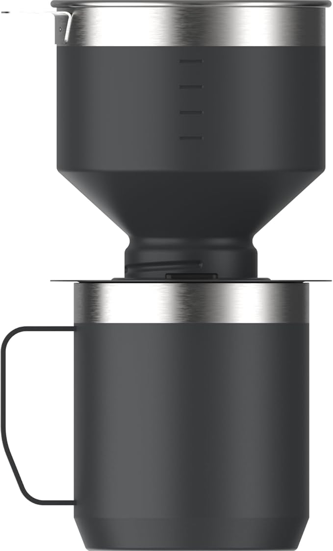 STANLEY Perfect Brew Pour Over Set | 12 oz Camp Mug with Lid Included | Drip Coffee Maker with Reusable Filter | Insulated Stainless Steel | BPA-Free | Black 2.0