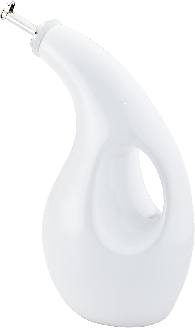 Rachael Ray Ceramic EVOO Oil and Vinegar Dispensing Bottle with Spout, 24 Ounce, White