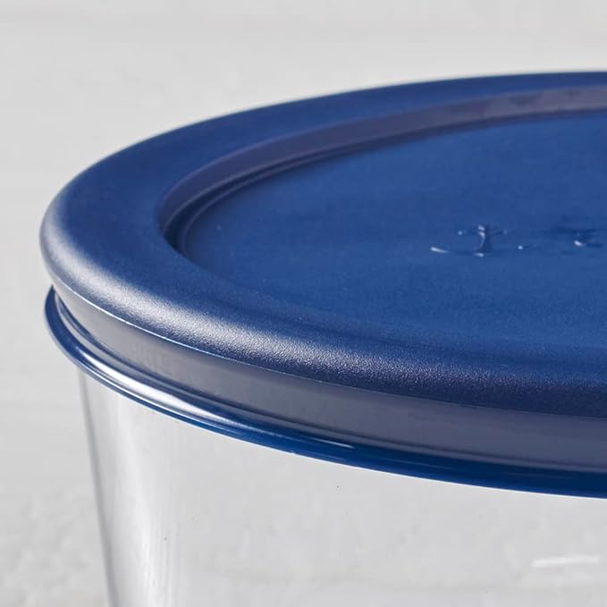 Anchor Hocking 1 Cup Glass Storage Containers with Lids, Set of 6 Glass Food Storage Containers with Navy Blue SnugFit Lids