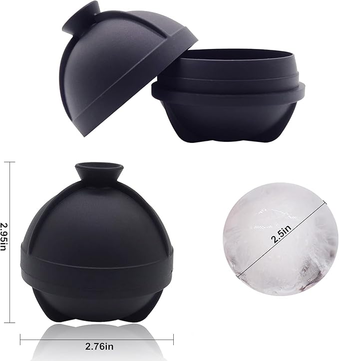 Ice Ball Molds, 2 Pack Sphere Molds With Built-in Funnel, Silicone Freezer Press Maker for 2.5 Inch Round Cubes - Whiskey, Cocktails, Bourbon