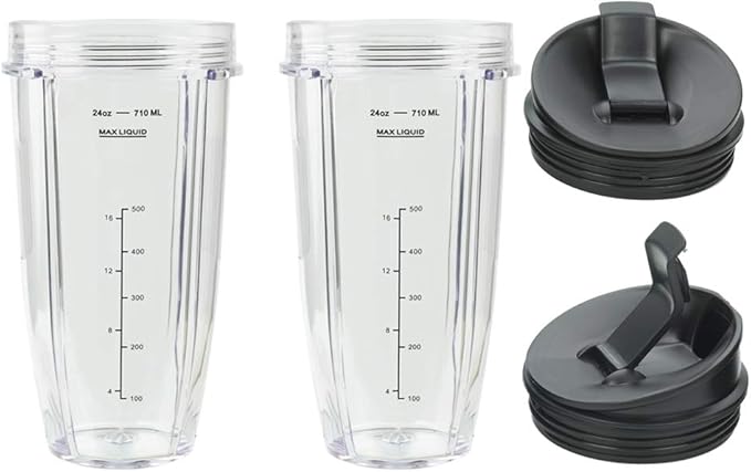 Blender Cups Fit for Ninja, Replacement Parts 24OZ Cups with Sip & Seal Lids, Blender Accessories Compatible with Nutri Ninja Auto IQ Series BL480 BL481 BL482 BL490 BL640 BL680 BL450 BL482(2 Pack)