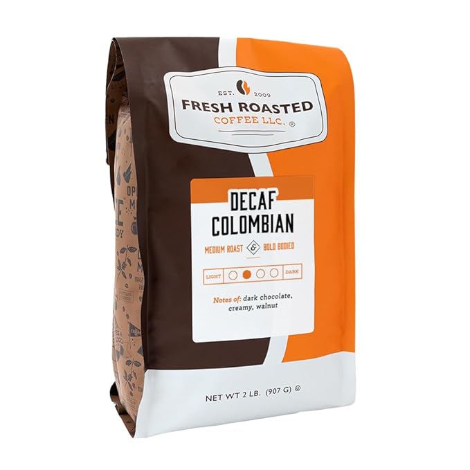 Fresh Roasted Coffee, 100% Colombian Decaf, 2 lb (32 oz), Medium Roast, Kosher, EA Natural Decaf, Whole Bean