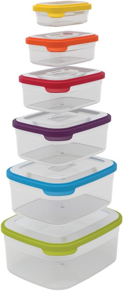 Joseph Joseph Nest Lock Plastic BPA Free Food Storage Container Set with Lockable Airtight Leakproof Lids, 12-Piece, Multi-Color