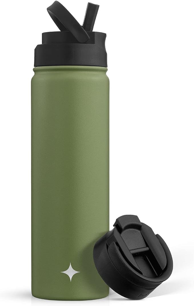 JoyJolt Triple Insulated Water Bottle with Straw Lid AND Flip Lid! 22oz Water Bottle, 12 Hour Hot/Cold Vacuum Insulated Stainless Steel Water Bottle. BPA-Free Leakproof Water Bottles - Thermos Bottle