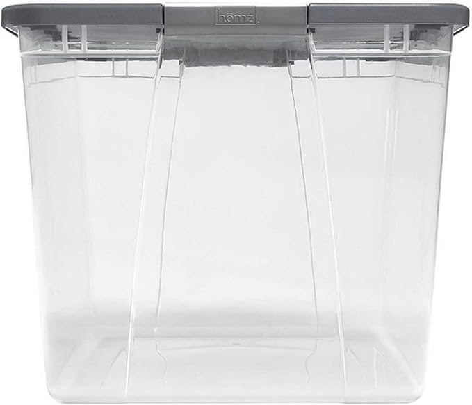 HOMZ 2-Pack Secure Latch, Clear Plastic Storage Organizer Bins, 64 Quart, Gray Lid - Heavy-Duty Container Boxes with Lids for Home, Office, and Garage