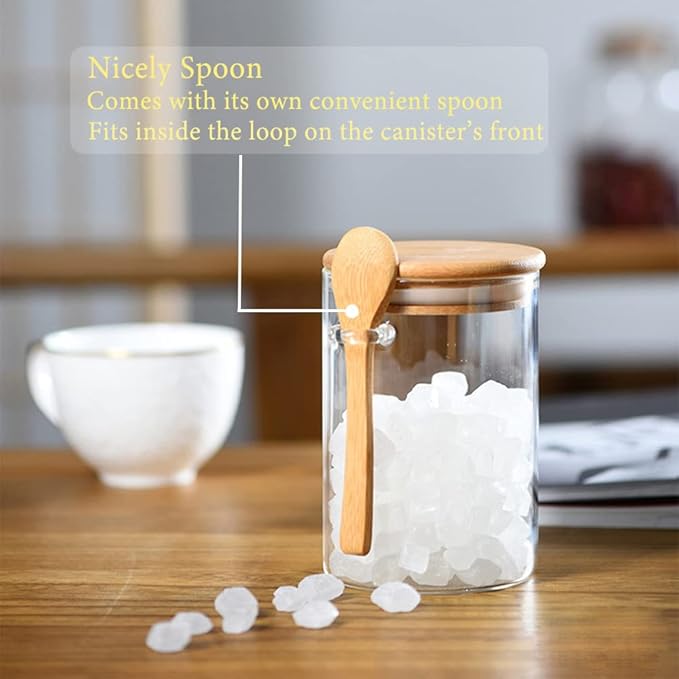 Spice Jars, Overnight Oats Containers with Airtight Lid and Spoon, Decorative Kitchen Canisters Set, Glass Storage Containers for Coffee, Tea, Sugar, Spice, Bath Salt, 1pcs (530 ml)