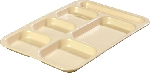 Carlisle FoodService Products Right Hand 6-Compartment Melamine Tray 14.5" x 10" - Tan (Pack of 12)