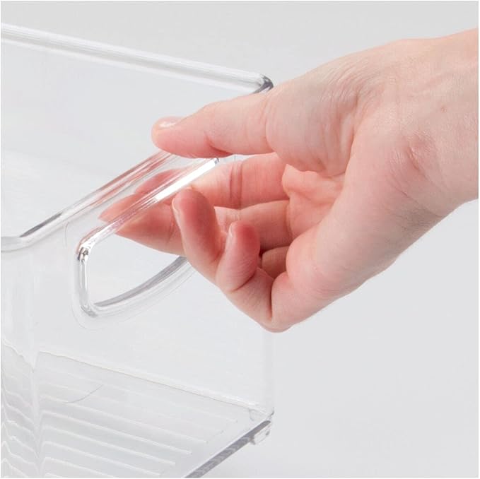 mDesign Plastic Storage Organizer Wide Container Bin with Handles for Bathroom, Home Organization - Holds Vitamins, Supplements, Makeup, Styling Tools - Ligne Collection - Clear