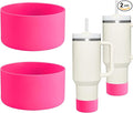 QIANHAI Silicone Boots for Stanley Cup 40oz Tumbler & IceFlow 20 30oz - Stanley Cup Accessories -Fits Hydro Flask 12-24oz Standard/Wide Mouth & YETI Rumber, Simple Modern (2 RoseHotPink)