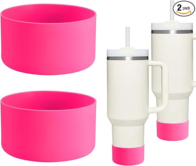 QIANHAI Silicone Boots for Stanley Cup 40oz Tumbler & IceFlow 20 30oz - Stanley Cup Accessories -Fits Hydro Flask 12-24oz Standard/Wide Mouth & YETI Rumber, Simple Modern (2 RoseHotPink)