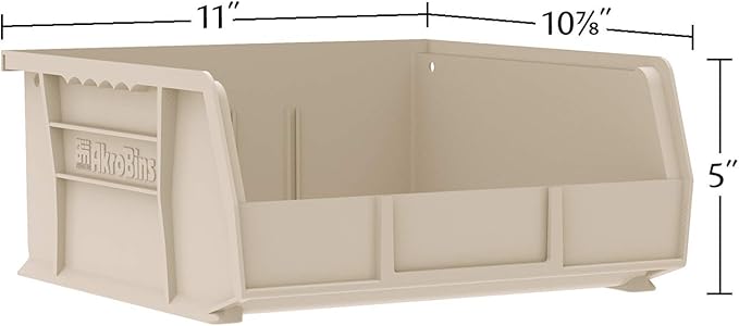 Akro-Mils 30235 AkroBins Plastic Storage Bins, Space-Saving Stackable Bins for Garage, Pantry, Craft Organization, 11" x 11" x 5", Green, 6-Pack