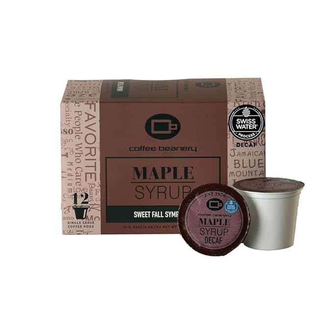 Maple Syrup Flavored Decaf Coffee Pods by Coffee Beanery | Medium Roast Arabica Coffee Pods | 12ct Gourmet