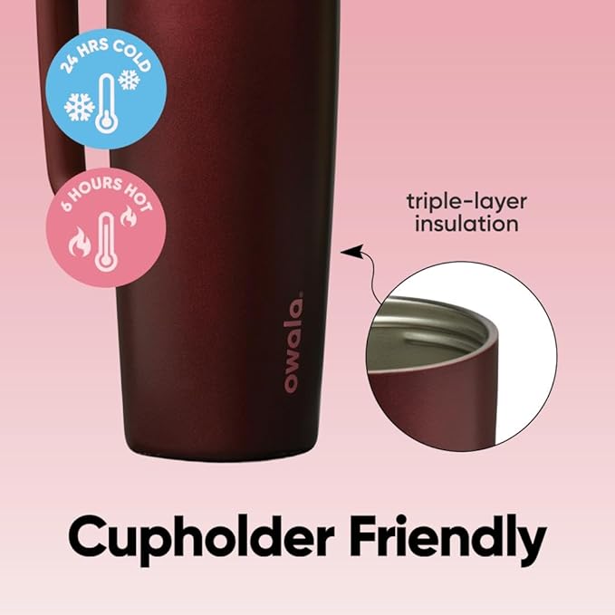 Owala SmoothSip Slider Stainless Steel Insulated Travel Mug with handle, 100% Leak Proof, For Hot and Cold Drinks, Travel Friendly with Sliding Lock Lid, 12oz, BPA Free, Leak Proof, Black Cherry