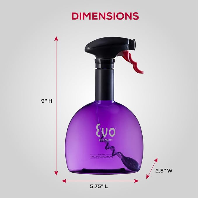 Evo Original Oil Sprayer, Non-Aerosol for Olive Oil, Cooking Oils, and Vinegars, Purple, 24-Ounce Capacity