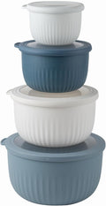 COOK WITH COLOR Prep Bowls with Lids- Wide and Deep Nesting Plastic Small Mixing Bowl Set with Lids, 8 Piece Set - Deep Bowls, Blue/Grey