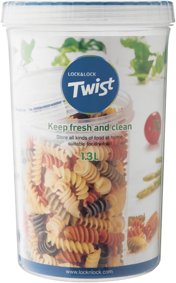 LocknLock Easy Essentials Twist Food Storage lids/Airtight containers, BPA Free, Tall-44 oz-for Pasta, Clear (Pack of 2)