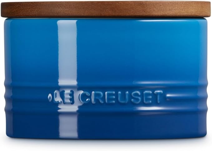Le Creuset Signature Salt Cellar and Storage Canister with Wood Lid, 16 oz., Marseille