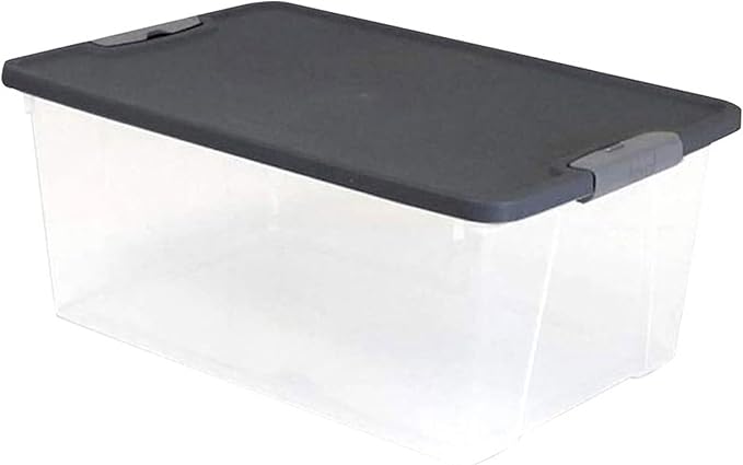 HOMZ 4-Pack Secure Latch, Clear Plastic Storage Organizer Bins, 15 Quart, Gray Lid - Stackable Container Boxes for Bedroom, Bathroom, Garage, and Office Organization