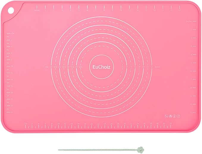 Silicone Pastry Mat 24"*16" Extra Thick Non Stick Baking Mat Food Grade Silicone Dough Rolling Bake Mat with Edge Heightening Pink