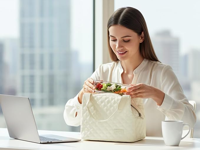 Aosbos Lunch Bag Women Insulated Lunch Box for Women Lunch Tote for Adult Lunch Cooler Bag Lunchbox for Work Office Picnic，beige