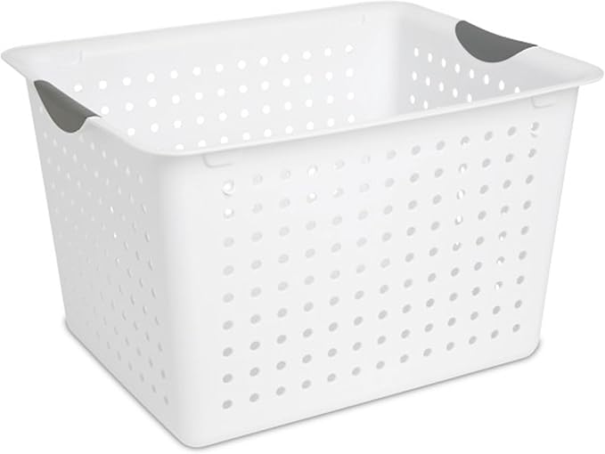 Sterilite 12-Pack Deep Ultra Basket, Open Top Plastic Storage Organizer, White - Classic Baskets for Organizing Countertops, Pantry Shelves, Kitchen Cabinets, Laundry Rooms or Home Offices