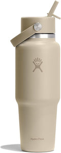 Hydro Flask Travel Water Bottle - Insulated Stainless Steel - Wide Straw Lid, Non Spill, Leakproof in 32 Oz Oat Tan