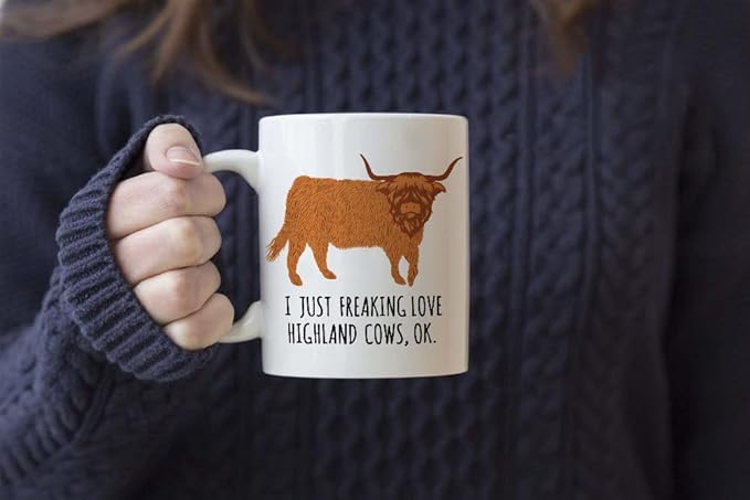 LOZACHE Highland Cow Coffee Mug, 11oz Highland Cattle Ceramic Mug Tea Milk Cup, Funny Gag Gift Ideas White Elephant for Adults Men Women Friends Cow Lovers