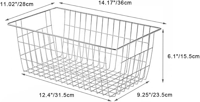 SANNO Freezer Baskets for Storage Pantry Large Metal Wire Food Storage Organizer Bin Basket with Handles - for Kitchen Cabinets, Pantry, Bathroom, Laundry Room, Closets, Garage - Chrome，2 pack