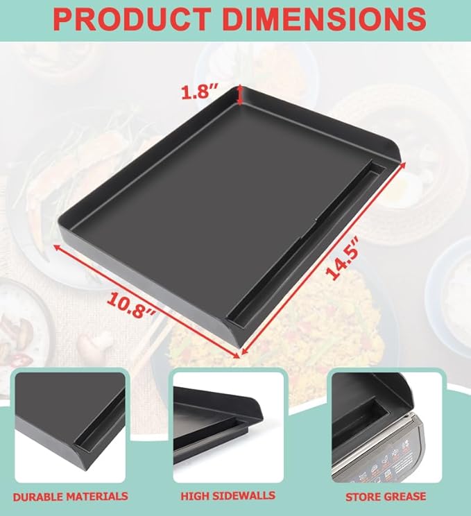 GR101 Griddle Pan for Ninja Sizzle Smokeless Indoor Grills & Griddles, Flat Top Grill Plate Replacement Parts for Ninja GR100 Series Cooking Electric Accessories, Non-Stick GR101 Grill Plate 14.5 Inch