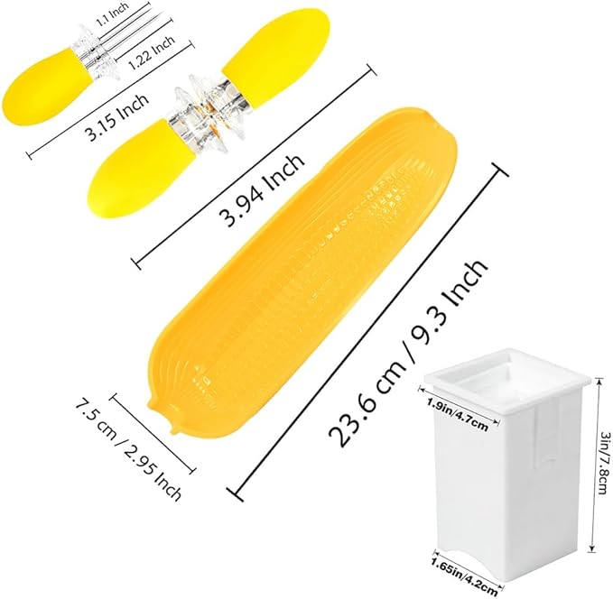 Corn Dishes and Corn Holders Set Kits, PEOUWNES Corn on The Cob Holders, Corn Cob Holders Skewers BBQ Twin Prong Holders, Includes 12 Stainless Steel Corn Holders, 6 Corn Trays and Butter Spreader
