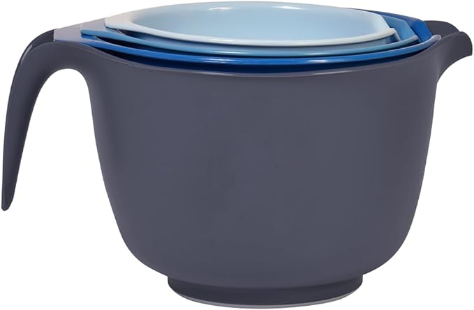 Glad Mixing Bowls with Pour Spout, Set of 4 - Nesting Plastic Bowls (1.2qt, 1.9qt, 2.8qt, and 3qt with Handle) - Non Slip Base, Dishwasher Safe Kitchen Cooking and Baking Supplies, Blue