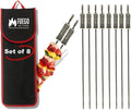 Fuego Skewers for Grilling - 17" Stainless Steel Flat Blade with Push Slider | Reusable & Dishwasher Safe | BBQ Skewers and Shish Kabob | Set of 8