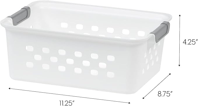 IRIS USA Plastic Basket, 8-Pack, Small, Shelves Storage Basket for Organizing Pantry Cabinet Bedroom Office Craft Room, White