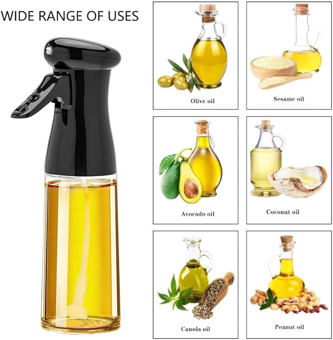 Olive Oil Sprayer for Cooking, 200ml Glass Oil Dispenser Bottle Spray Mister, Refillable Food Grade Oil Vinegar Spritzer Sprayer Bottles for Kitchen, Air Fryer, Salad, Baking