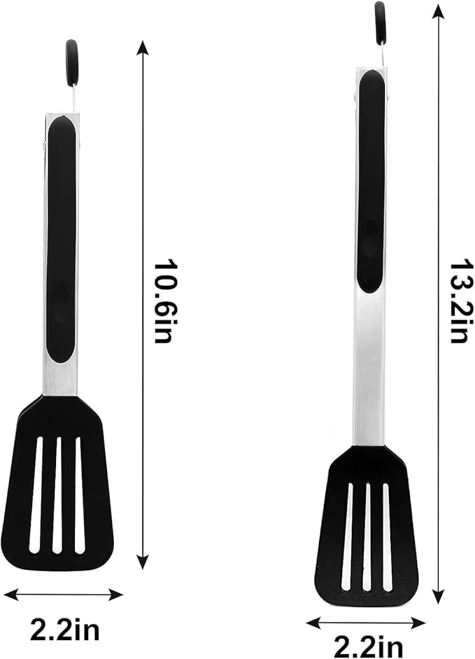 Cooking Tongs 9 inches and 12 inches Stainless Steel Kitchen Silicone Serving Tong Heat Resistant Meat Turner Spatula Tongs with Locking Handle Joint