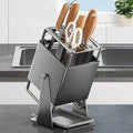 Knife Block Stainless Steel, 30° Rotatable Knife Block 9-Slot Universal Knife Holder,Knives Holder for Kitchen Knives Countertop Storage (Gun Grey)