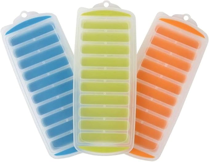 Water Bottle Silicone Ice Cube Tray by Lily's Home - 3-Piece Quick-Freeze Ice Trays with 10 Ice Cube Slots – Silicone Ice Cube Tray Set Makes 30 Ice Cubes, With Lids