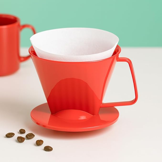 Fino Pour-Over Coffee Brewing Filter Cone, Number 1-Size, Red, Brews 1 to 2-Servings