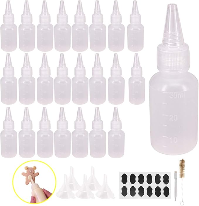 24 Pack 1-Ounce Plastic Squeeze Bottles with Measurement - Cookie Decorating Supplies, Cookie Writer Bottles Food Coloring and Royal Icing Supplies