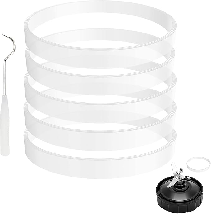5 Pack Rubber Gaskets Replacement Seal White Ring for Nutri Ninja Blender Replacement for Ninja Auto iQ Pro Extractor CT680 BL456-30 BL480 BL681A BL682 BL640 (3.94 inch Gaskets)