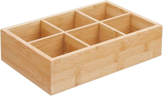 mDesign Bamboo Tea & Food Storage Organizer Container Box - Wooden Holder Case for Tea Bags, Coffee, Snacks, Sugar, Sweeteners, and Small Packets - Echo Collection - 2 Pack - Natural Wood