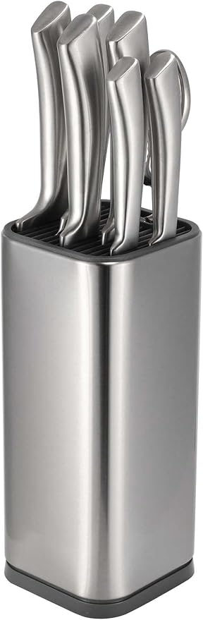 Dura Living Universal Knife Block Holder, Stainless Steel Knife Stand Without Knives, Safe Space Saver Stable Knife Storage with Scissors Slot, Detachable for Easy Cleaning, Kitchen Organizer, Silver
