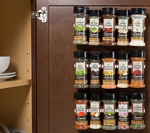Spice Clip Grippers For Cabinet Doors - Organizer for Spices - Spice Rack Holds15 Spice Jars - Extemely Strong 3M Adhesive Gripper In White For Pantry 15 Ct