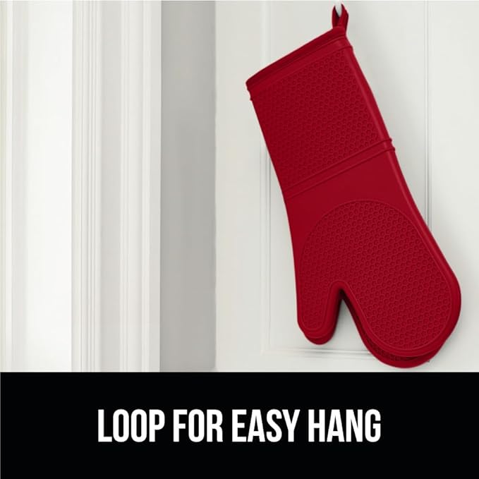 GORILLA GRIP BPA-Free Soft Silicone Oven Mitts, 14.5x8.3, Heat Resistant and Waterproof Cooking Gloves, Thick Cotton Lining, Flexible Gripping Kitchen Potholders Set of 2, Christmas Kitchen Decor, Red